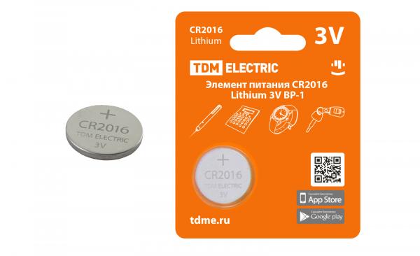 Элемент питания CR2016 Lithium 3V BP-1 TDM