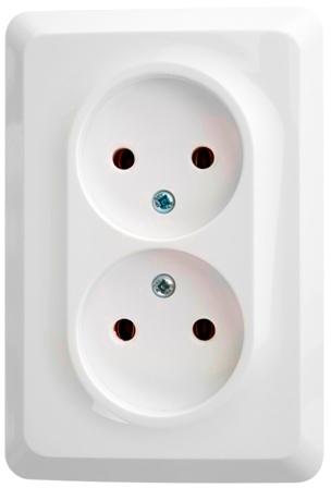 Schneider Electric  ЭТЮД  Белый  Розетка 2-местная угловая без заземляющих контактов без шторок 16А, 250B открытая установка PA16-105B