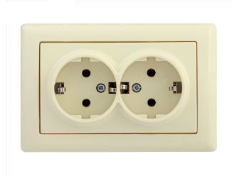 IEK  BOLERO  Крем Розетка 2-местная с заземляющими контактами 16А РС21-1-0-БК