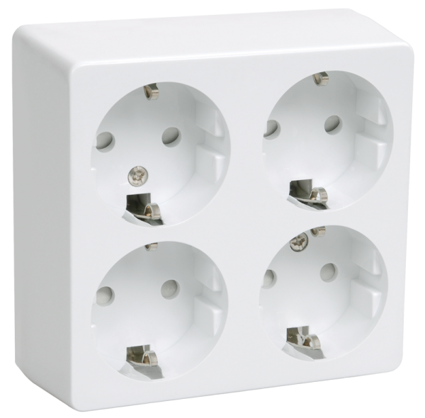 IEK  Брикс  Белый  Розетка 4-местная с заземляющими контактами открытая установка РС24-3-ББ