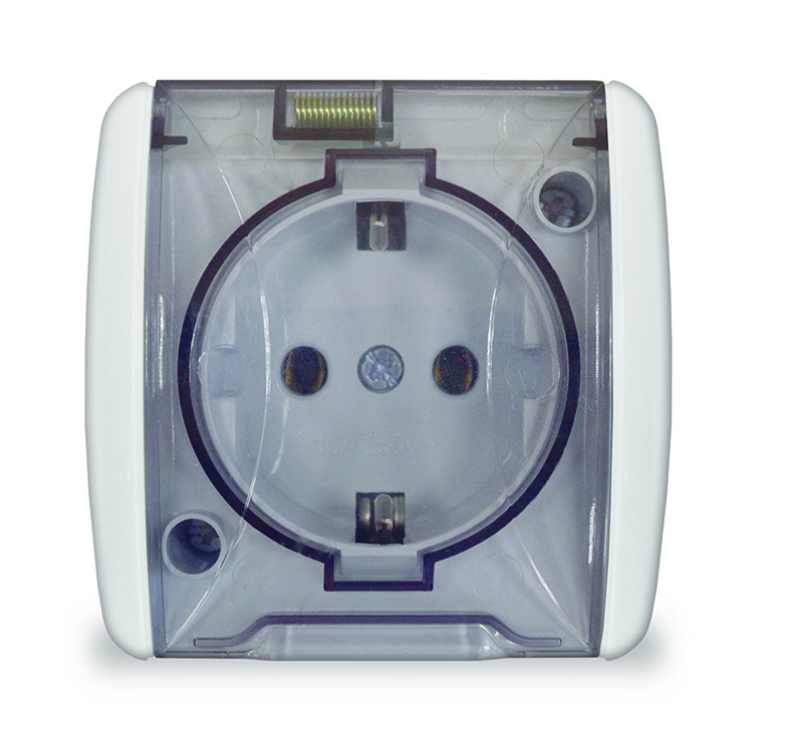 UNIVersal Клио Розетка с заземляющими контактами с крышкой IP44 бел.